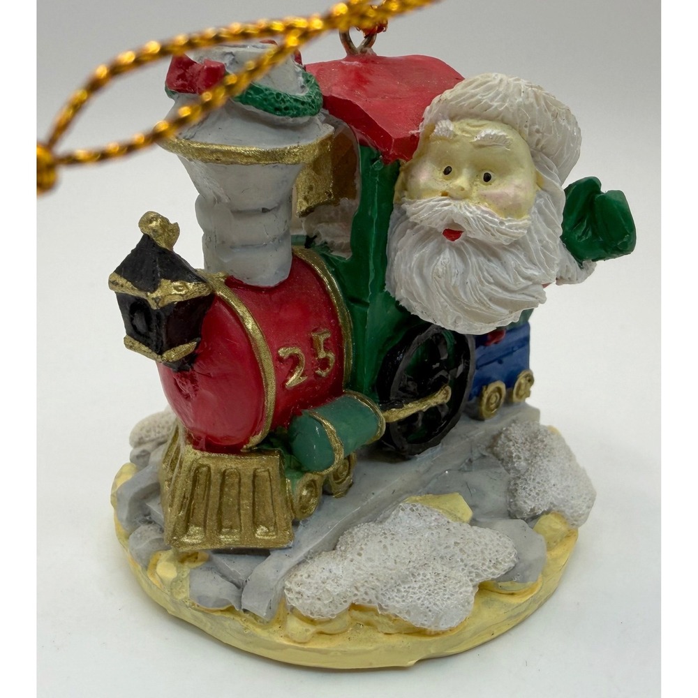 Vintage Santa Express Train Christmas Ornament Waving Engine Toy Tender Resin